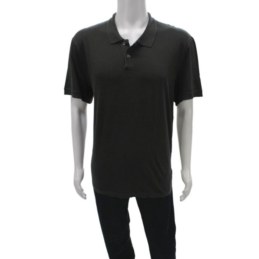 James Perse Mens Short Sleeve Collared Knit Polo Shirt Gray Size 3
